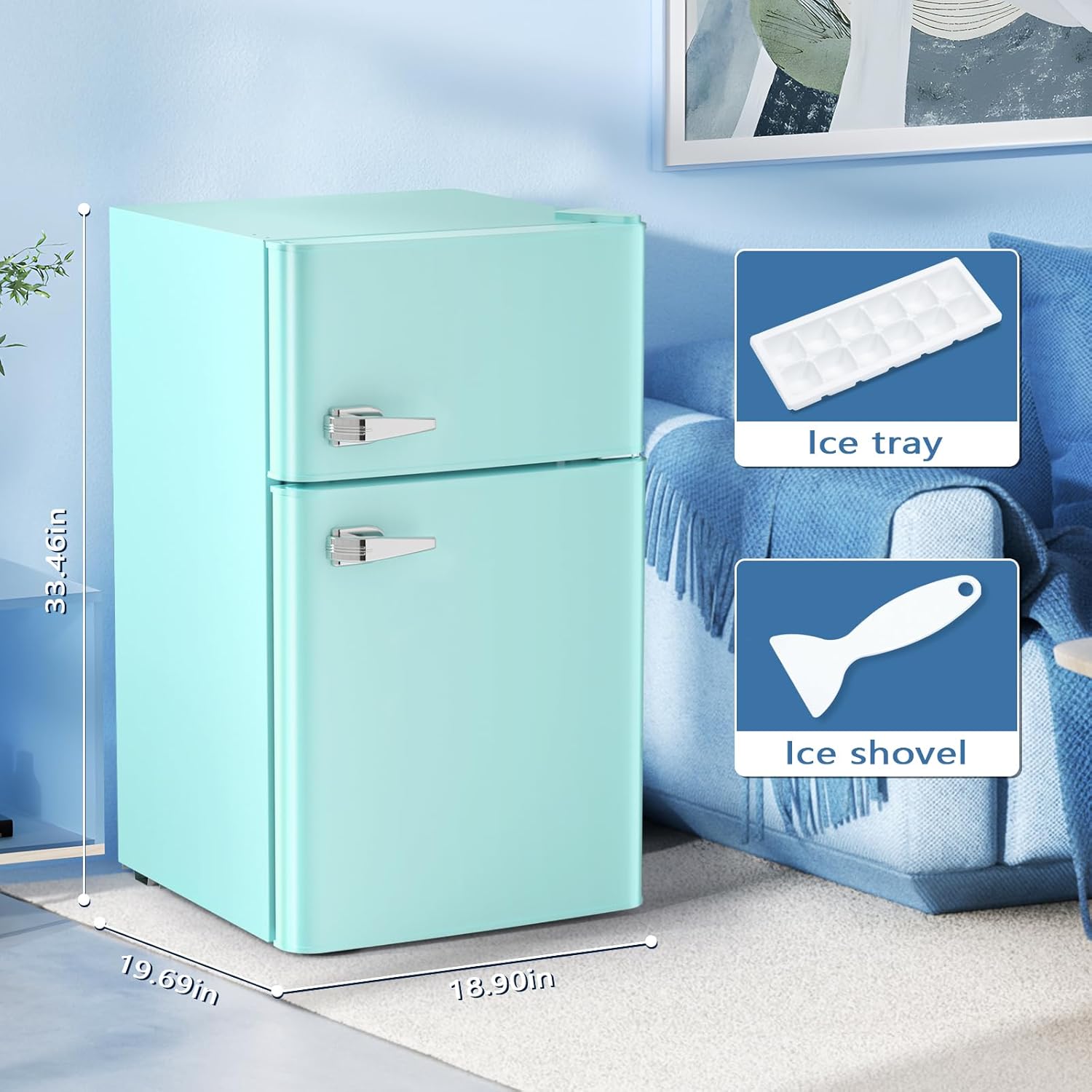 Antarctic Star Compact Mini Refrigerator Separate Freezer, Small Fridge Double 2-Door 3.2 cu ft. Green