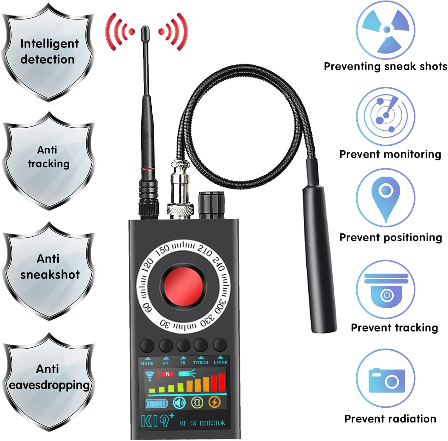 Anti Spy Detector Hidden Camera Detectors Bug Detector RF Detector Camera Finder for Wireless Audio Bug Camera Detector Finder Upgraded Version