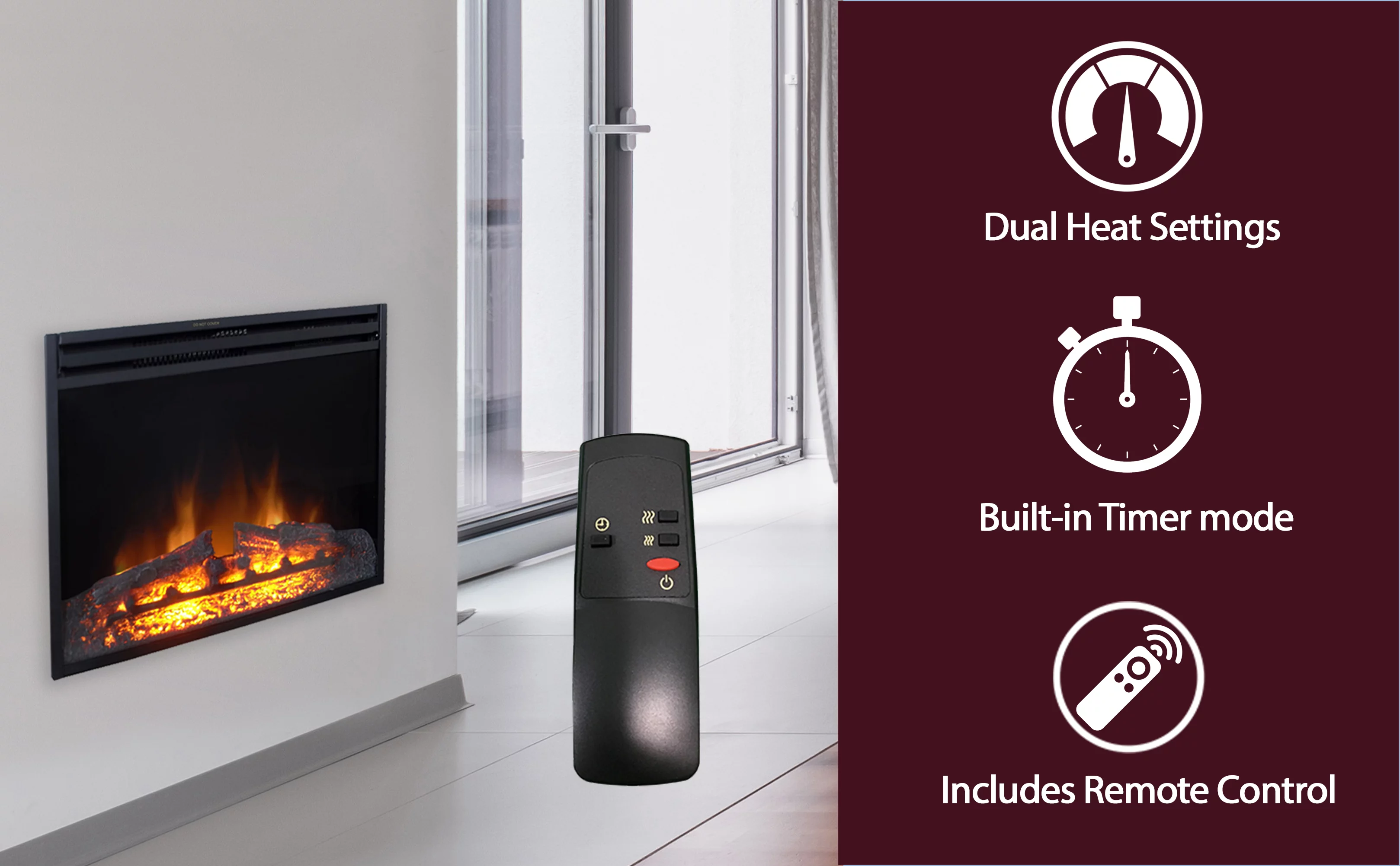 Cambridge 27-In. Freestanding 5116 BTU Electric Fireplace Heater Insert with Remote Control and 9-Hour Timer