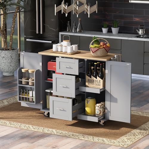 Farmhouse Kitchen Island With Storage Large Kitchen Island With Drop Leaf Rolling Kitchen Island With 3 Drawer 2 Slide-Out Shelf And Internal Storage Rack White Kitchen Island For Restaurants