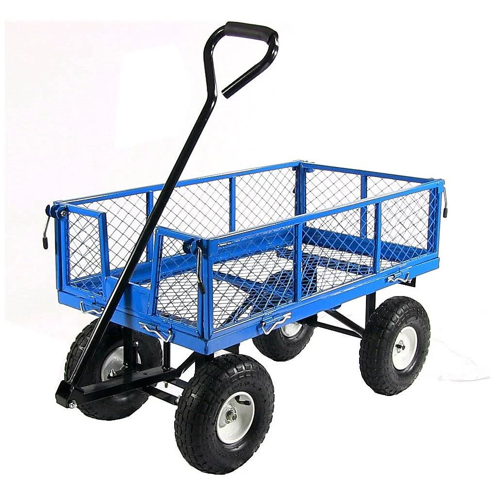 Sunnydaze Heavy-Duty Steel Log Cart, 400 Pound Weight Capacity, Blue