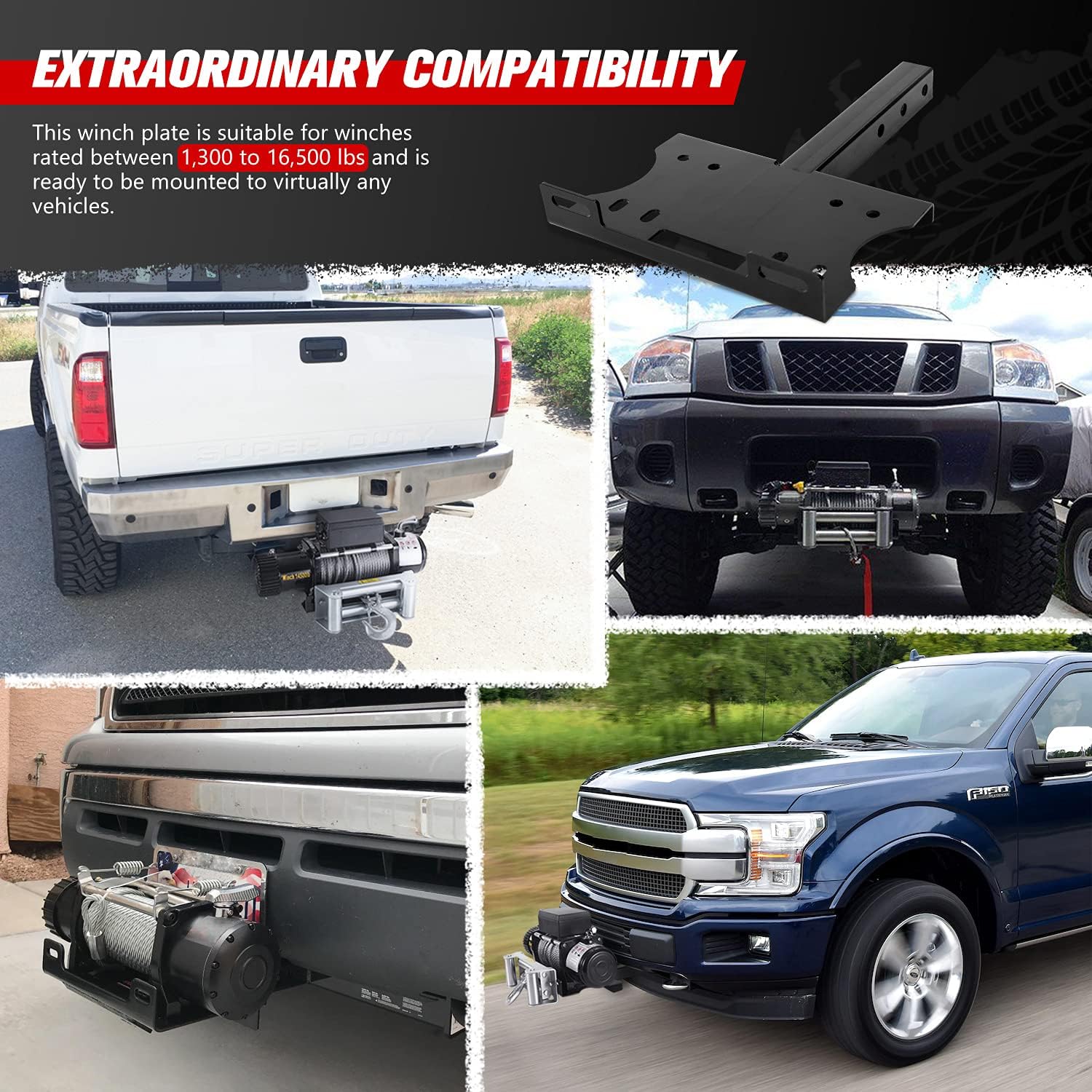 FIERYRED Winch Cradle Winch Mounting Plate Universal 2" Trailer Hitch Winch Mount Bracket 1,300 lb. - 16,500 lb. Capacity for Recovery Winches,Fit for ATV UTV Truck Pack of 2