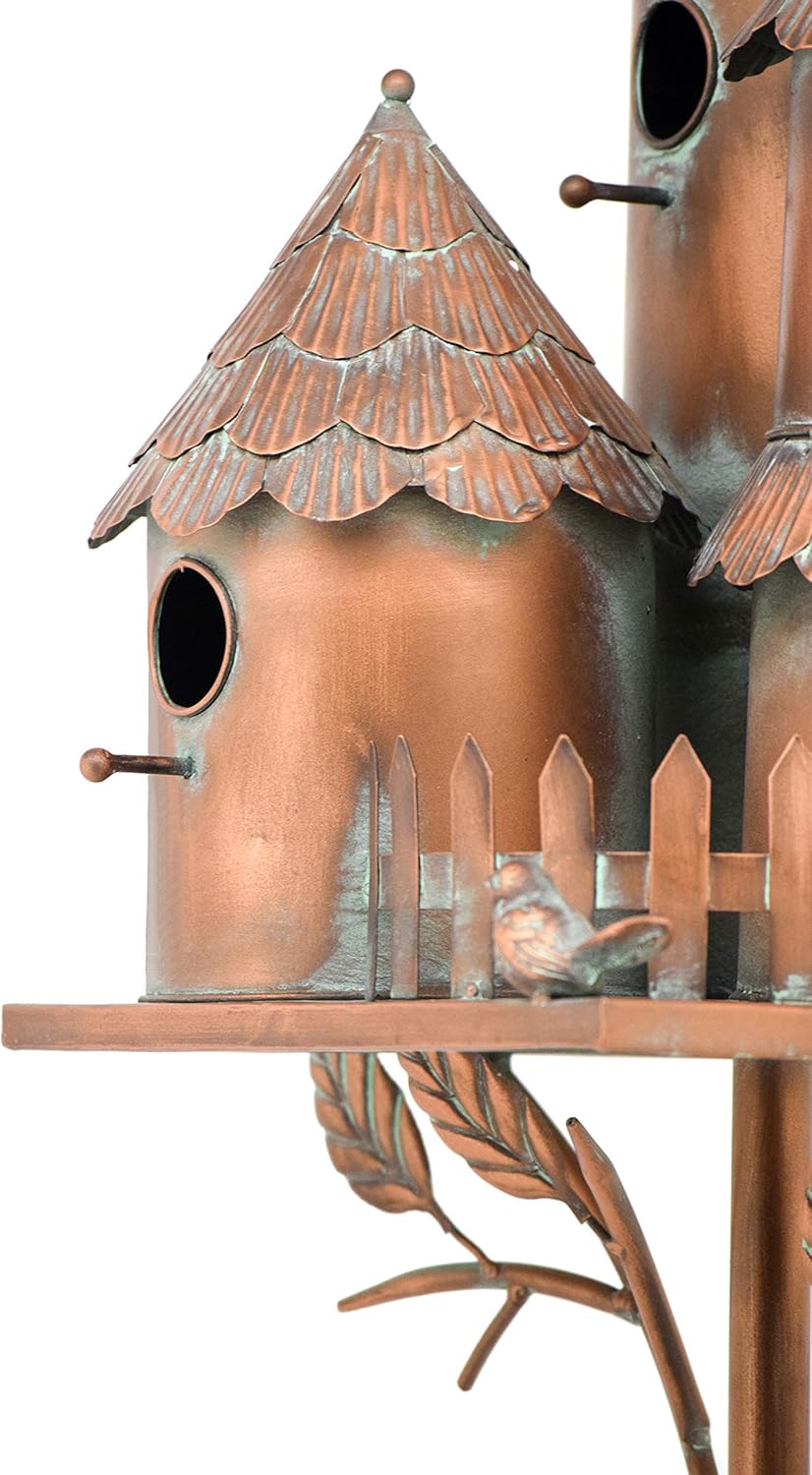 Zaer Ltd. Large Copper Colored Multi-Birdhouse Stakes, Room for 4 Bird Families in Each (Castle Home)