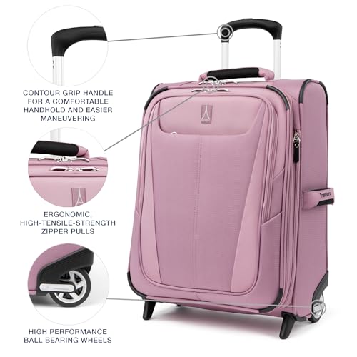 Travelpro Maxlite 5 Softside Expandable Upright 2 Wheel Carry on Luggage, Lightweight Suitcase, Men and Women, Burgundy, Carry On 22-Inch