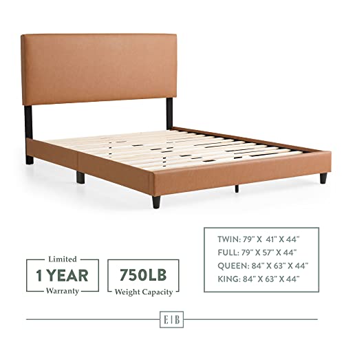 Edenbrook Platform Bed with Headboard – No Box Spring Needed – Faux Leather Upholstered Platform Bed Frame – Low Profile – Easy Assembly – Black – Full Size