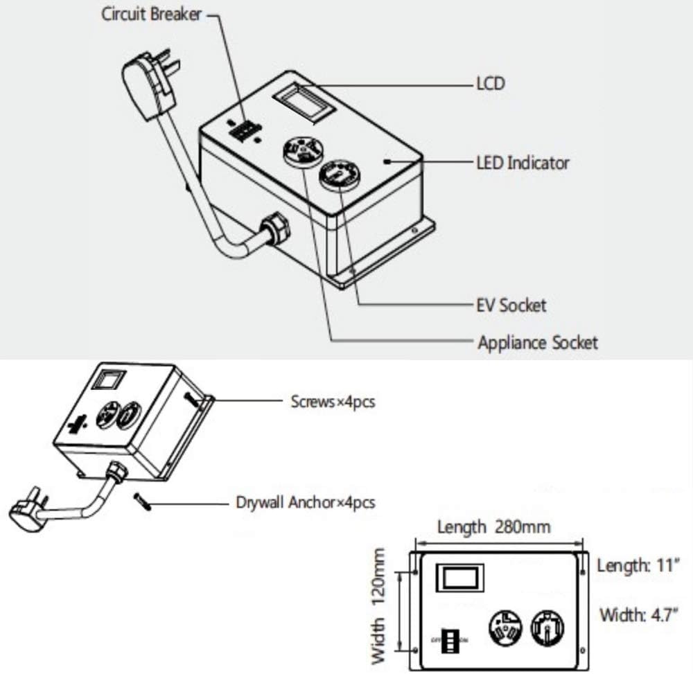 Splitvolt NEMA 14-30/14-50 Splitter Switch (TM) 14-30 Plug to 14-30 Outlet (A) & 14-50 Outlet (B) - Automatic Power Switching for Dryer & EV, Internal Safety Breaker & Real-time Display, 24 Amp, 240V