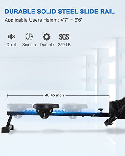 ECHANFIT Magnetic Rowing Machine for Home，Foldable Rower Machine Whit 350 LB Weight Capacity 16 Levels Adjustable Resistance LCD Monitor and Tablet Holder,Optional Free App
