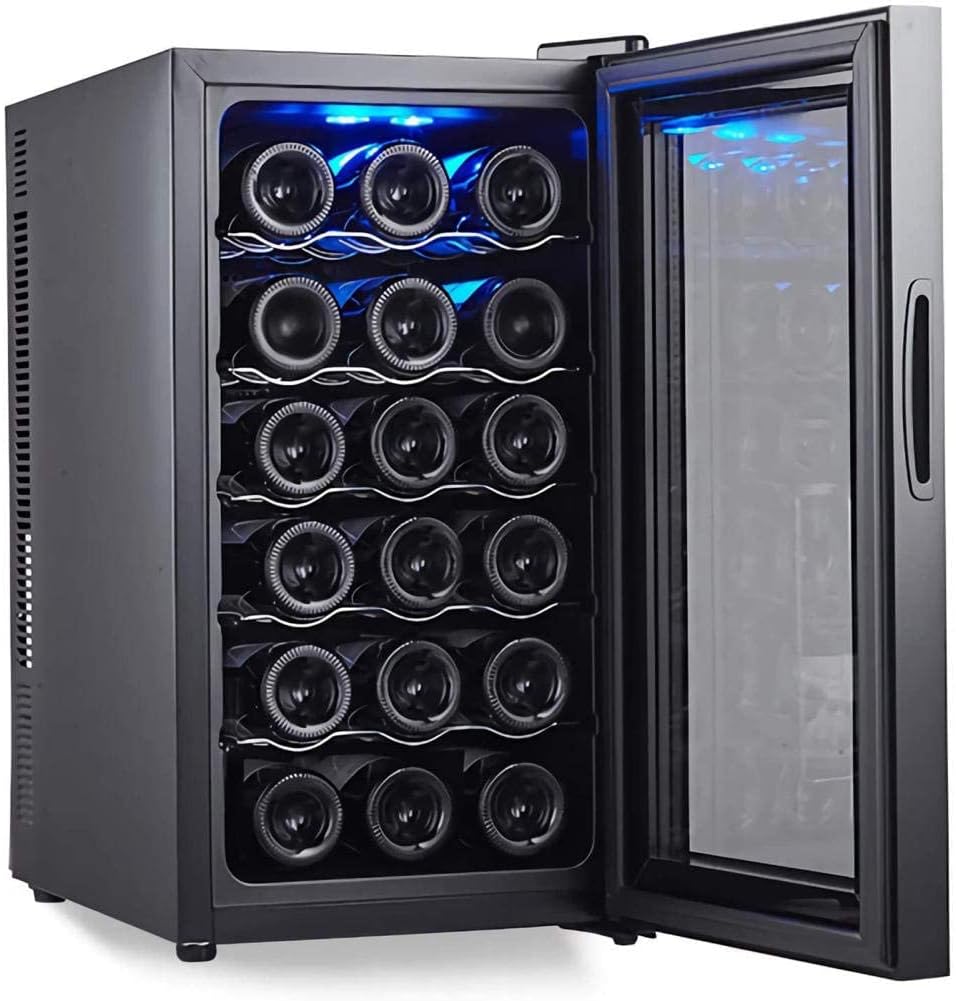 Wine Cooler 18 Bottle Counter Top Wine Cellar Fridge Small Freestanding Constant Humidity Wine Refrigerator Digital Temperature Display Glass Door Bla
