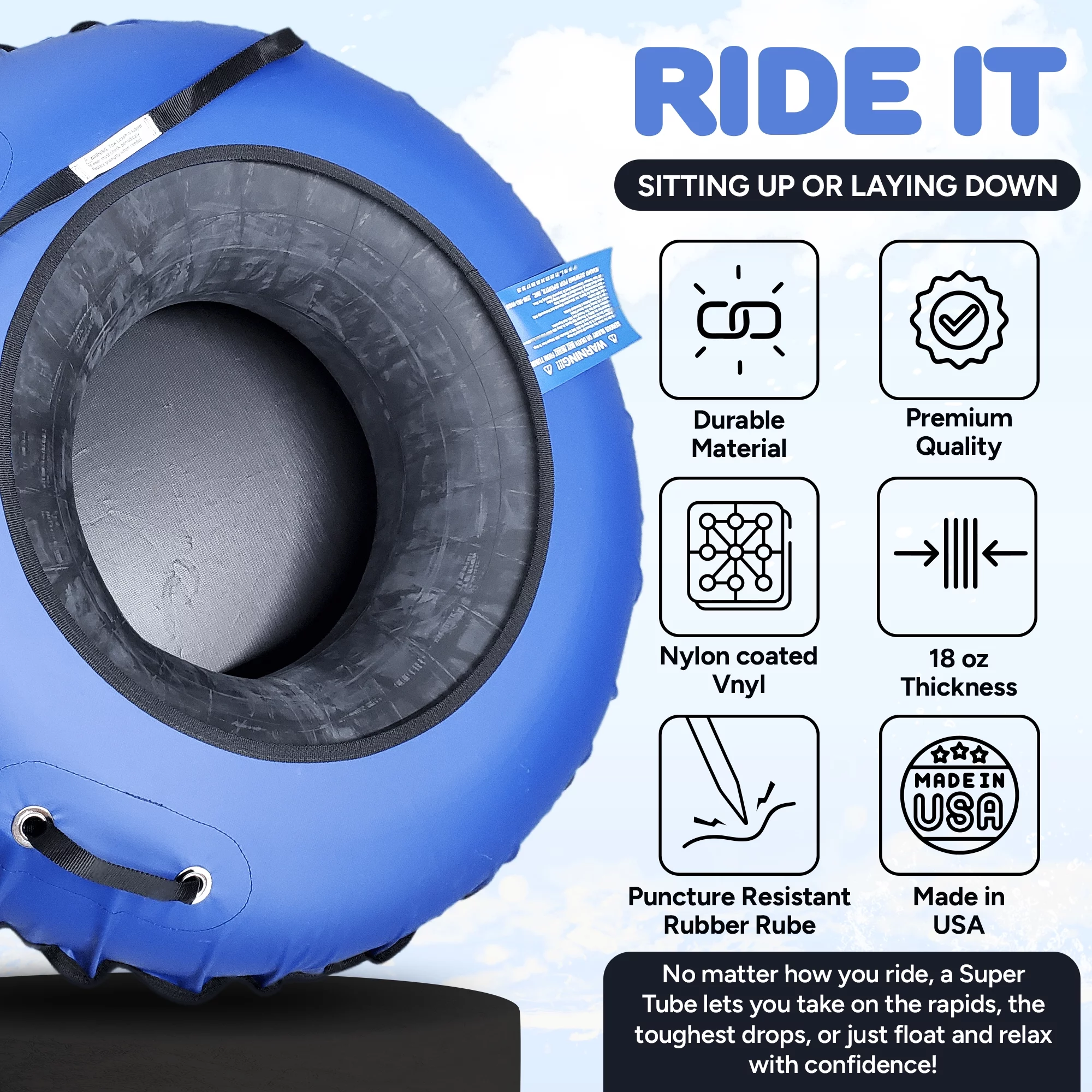 SUPER TUBE | River Tubes for Floating Heavy Duty for Adults and Kids | River Raft Float Inner Tube | Made in USA | Inflatable Water Tubes for Floating