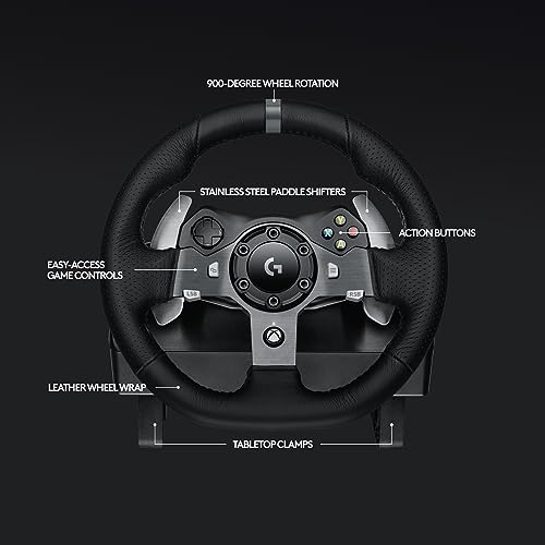 Logitech G920 Driving Force Racing Wheel and Floor Pedals, Real Force Feedback, Stainless Steel Paddle Shifters, Leather Steering Wheel Cover for Xbox Series X|S, Xbox One, PC, Mac - Black