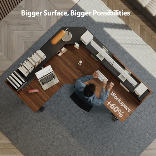 Agilestic L Shaped Electric Standing Desk with 2 Drawers, 63 Inch Ergonomic Adjustable Height Desk with Storage, Corner Desk Sit Stand up Computer Table for Work Office Home, Rustic Brown