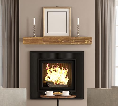 60" Rustic Wood Fireplace Mantel | Wall-Mounted & Floating Shelf for Home Decor