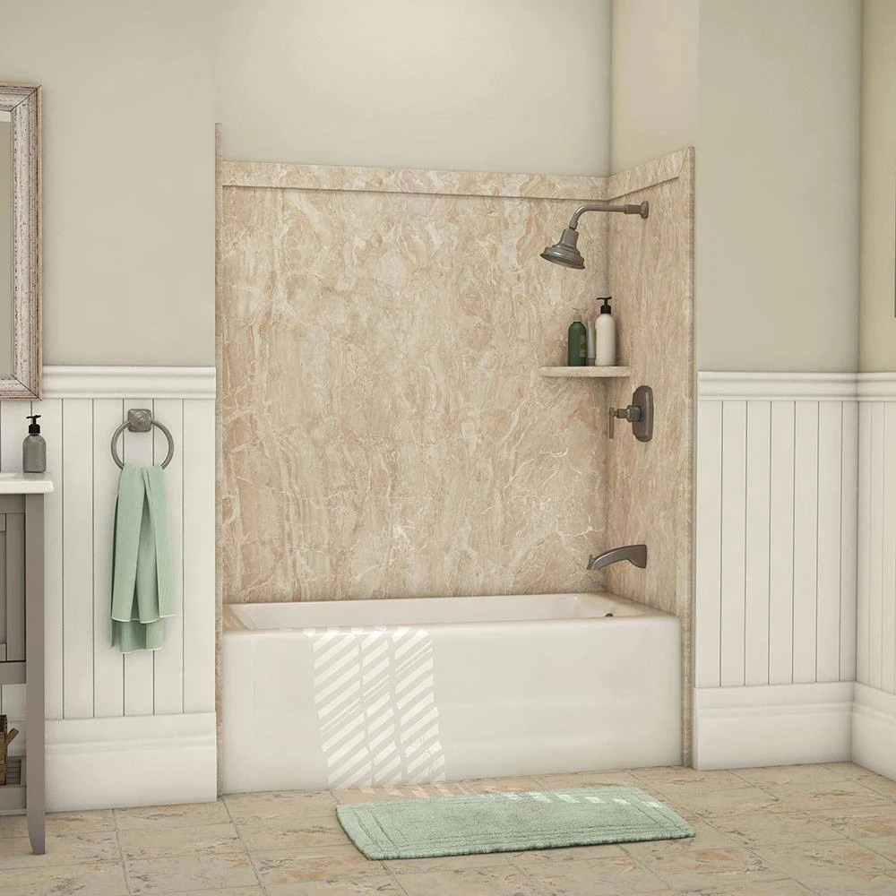 FlexStone Elite 32 in. x 60 in. x 60 in. 9-Piece Easy Up Adhesive Tub Surround in Alaskan Ivory