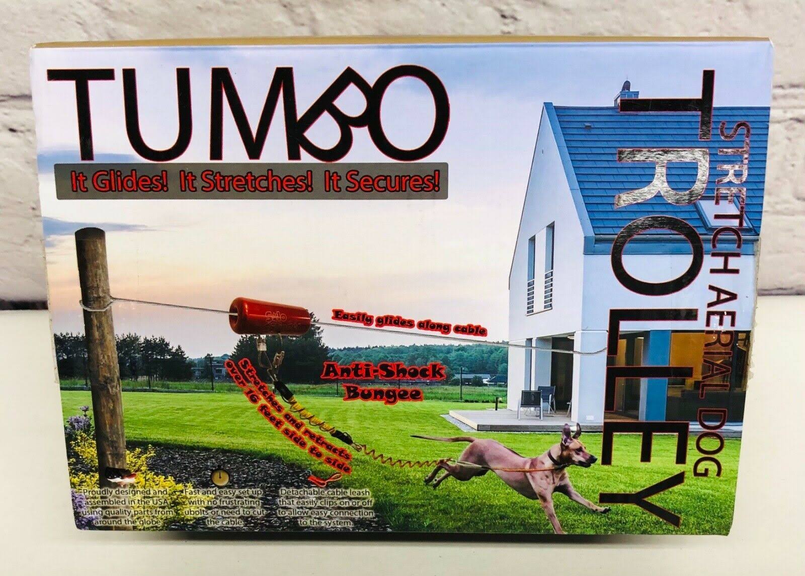 Tumbo Trolley Dog Containment System - Stretching Coil Cable with Anti-Shock Bungee (Safer and Less tangles) Aerial Dog Tie Out