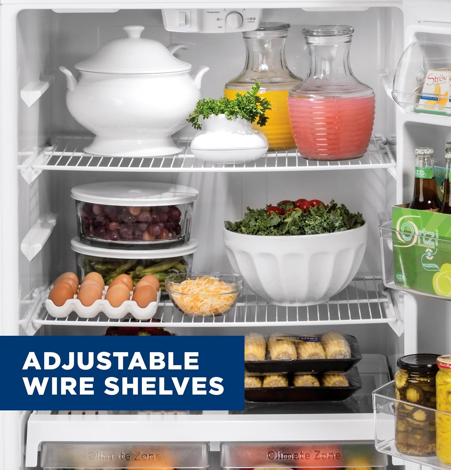 GE GTE19DTNRWW 30 Inch Freestanding Top Freezer Refrigerator with 19.1 cu. ft. Total Capacity, 2 Wire Shelves, 5.6 cu. ft. Freezer Capacity, Right Hinge with Reversible Doors, Crisper Drawer, Frost F