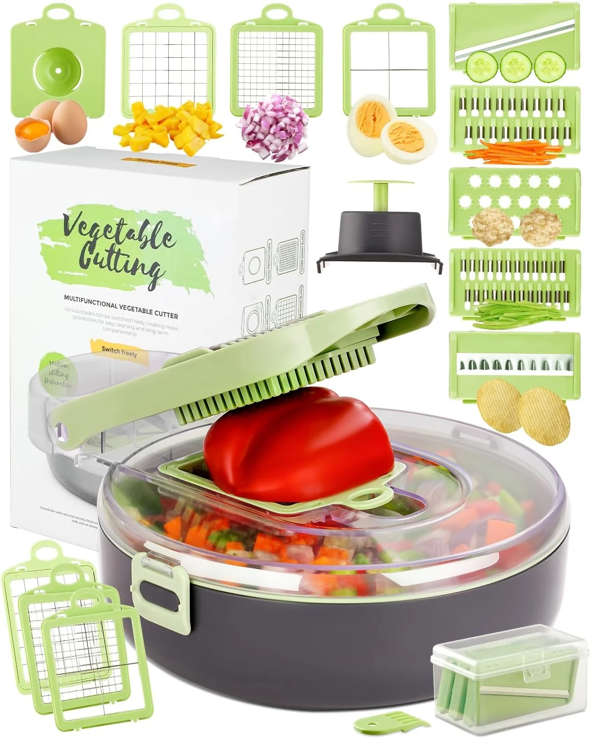 LINLIN Vegetable Chopper,Multifunctional Mandoline Vegetable Slicer,Pro Onion Chopper Food Chopper Manual Mandolin Slicer - Potato Slicer Veg Cutter Onion Dicer Julienne Cheese Grater. - Curated Treasures Market
