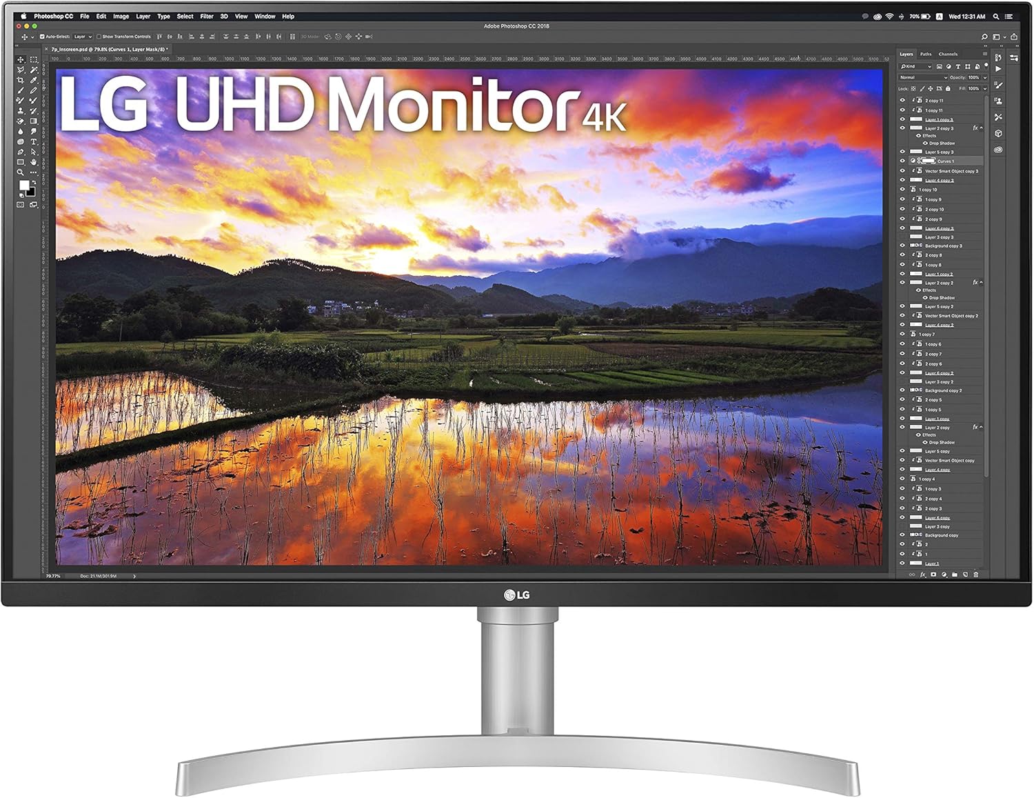 LG 32UN650-W Monitor 32" UHD (3840 x 2160) IPS Ultrafine Display, HDR10 Compatibility, DCI-P3 95% Color Gamut, AMD FreeSync, 3-Side Virtually Borderless Design, Height Adjustable Stand - Silve/White