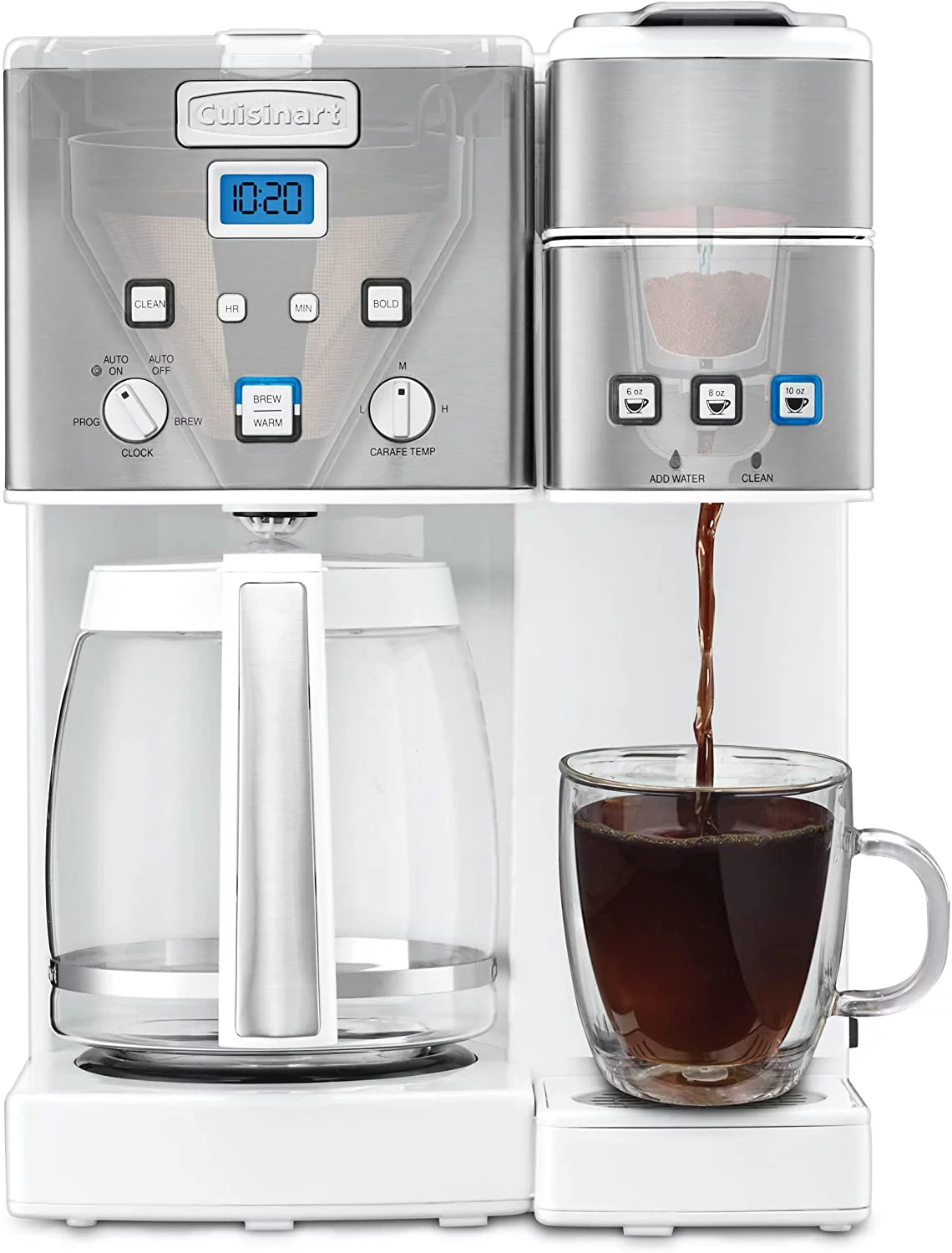 Cuisinart SS-15W Maker Coffee Center 12-Cup Coffeemaker and Single-Serve Brewer, White Stainless Steel