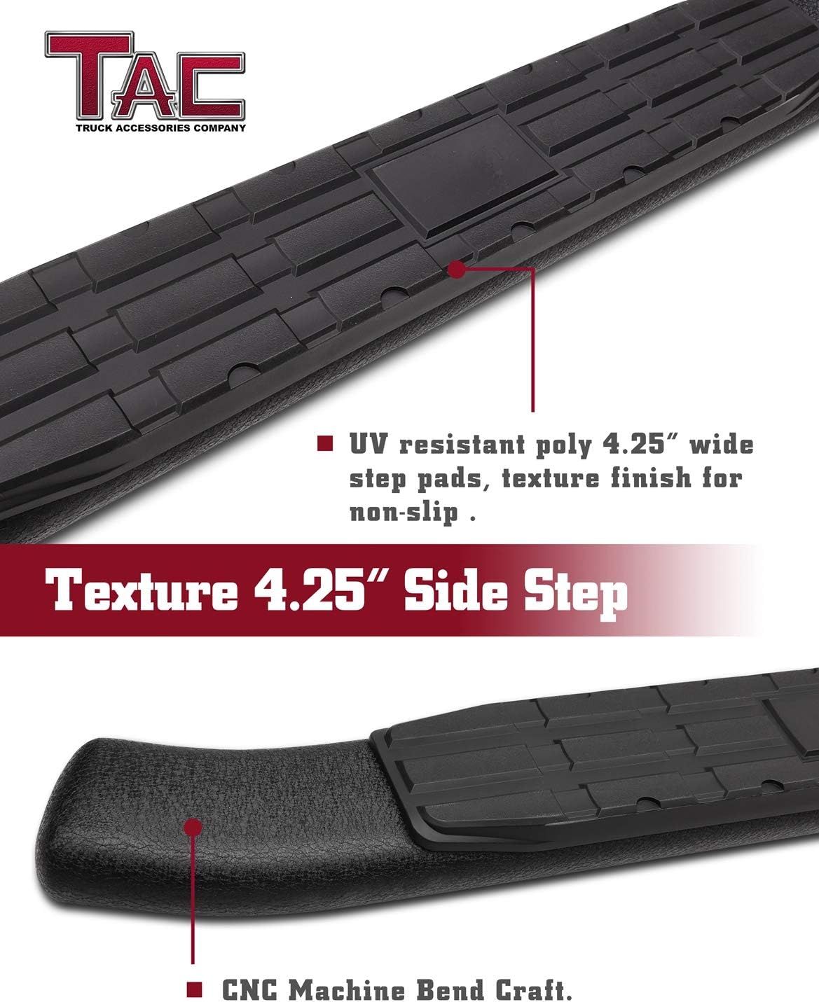 TAC Sidewinder Running Boards Fit 2019-2022 Silverado/Sierra 1500 | 2020-2022 Silverado/Sierra 2500/3500 Double Cab (Exclude 2019 LD and Limited Models) Truck 4” Drop Texture Black Side Bars Armor