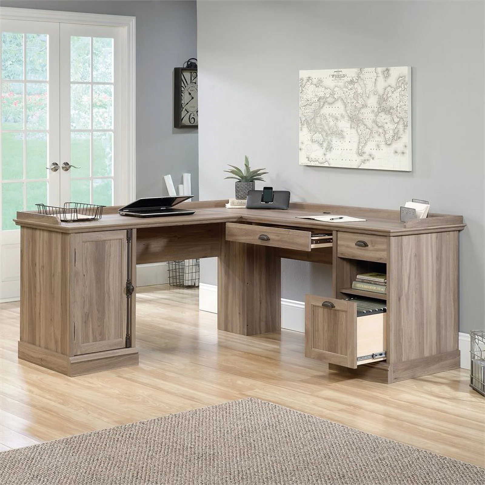 Sauder Barrister Lane L-Desk, Salt Oak Finish