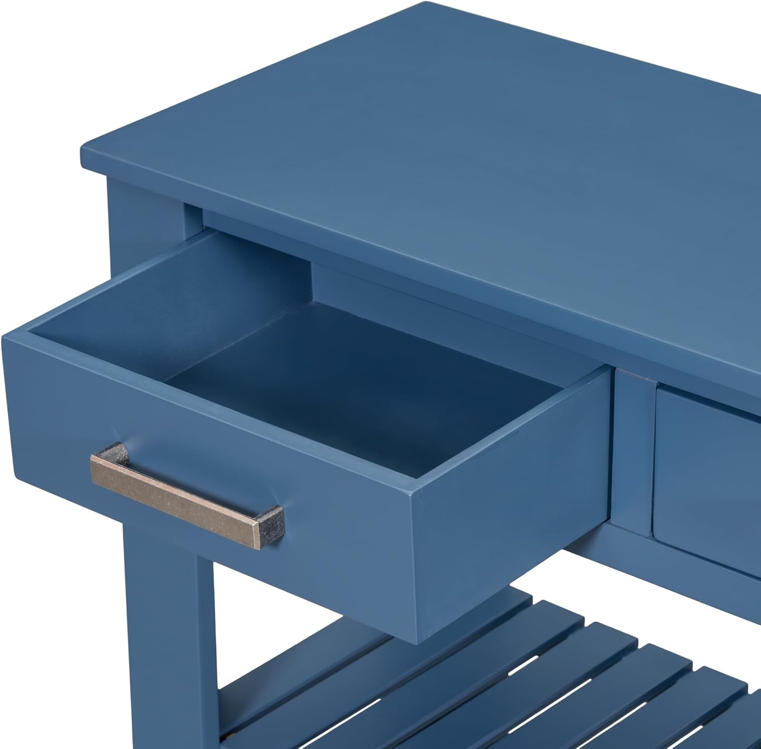Modern 62'' Console Table Sofa Entryway Table with 4 Drawers and 2 Shelves, Acacia Wood Kitchen Buffet Cabinet Sideboard, Accent Table Furniture for Entryway Kitchen Living Room (Navy Blue-3.5)