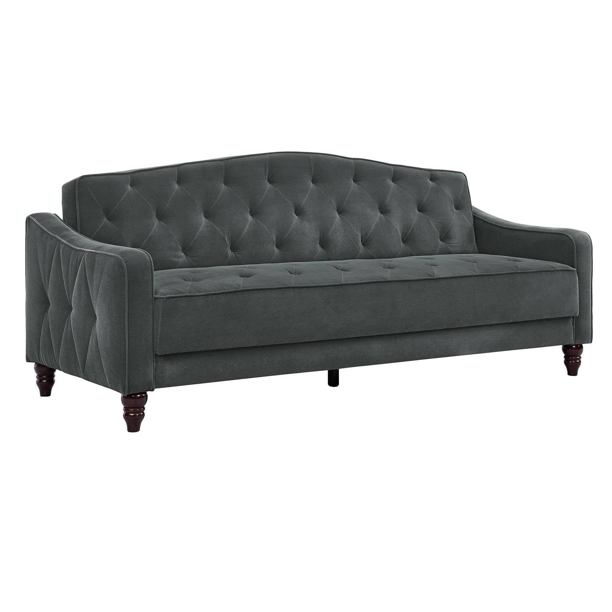 Novogratz Vintage Tufted Sofa Sleeper II- Gray Velvet
