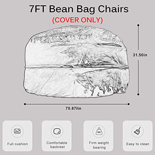 7ft Soft Fluffy Gigantic Bean Bag Giant Fur Bean Bag Chair for Adult (Cover ONLY, NO Filling ! ) Big Round BeanBag Lazy Sofa Bed Cover Bean Bag Bed Living Room Furniture ( Color : C )