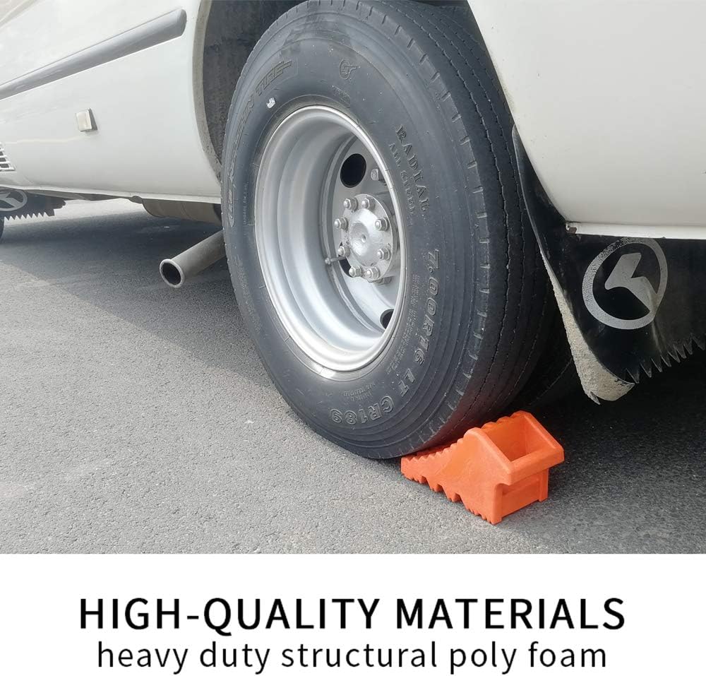 ROBLOCK Wheel Chocks Heavy Duty with Handle for Travel Trailer -4 Pack Orange, 10" Length x 4.7" Width x 5.1" Height Pack of 2