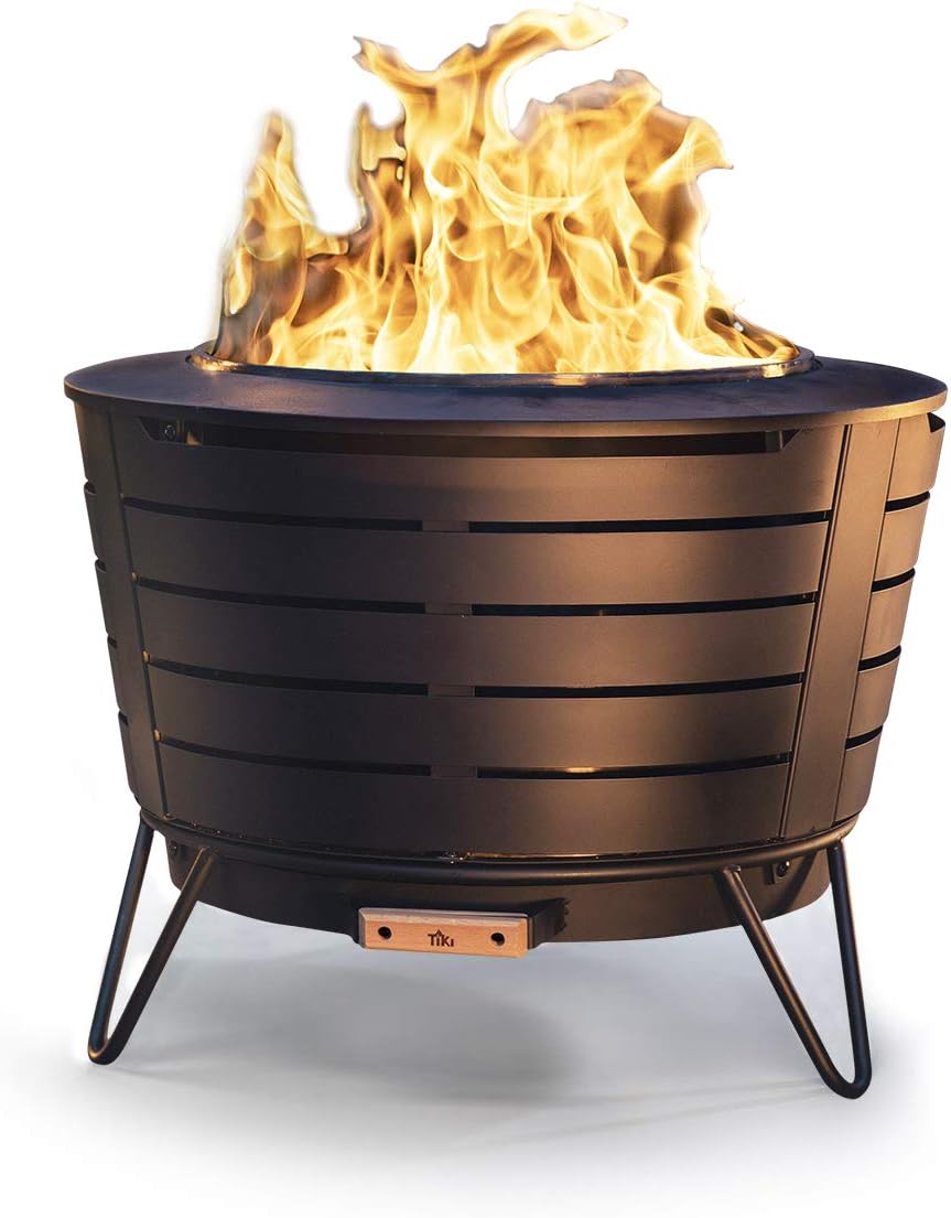 TIKI Brand 25 Inch Stainless Steel Low Smoke Fire Pit - Includes Wood Pack and Cloth Cover