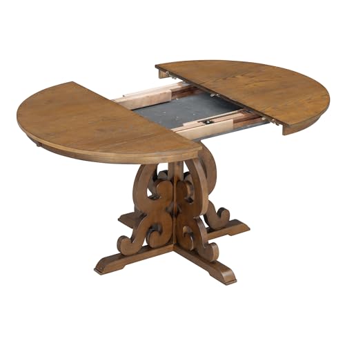 5-Piece Farmhouse Wood Dining Table Set, Rectangular Counter Height Table with 4 Upholstered Dining Chairs for 4 Persons, Dining Room Table Set for Small Places (Brown-16)