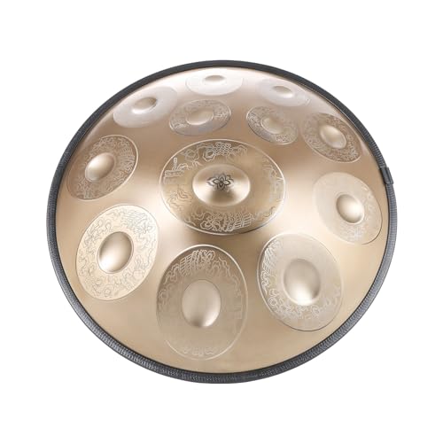 Handpan Drum 9/10/12 Notes 22 Inch Handpan Drum 432HZ/440HZ D minor, harmonic percussion for sound healing, personal meditation, yoga (Gold)(Size:9 Notes(440HZ))