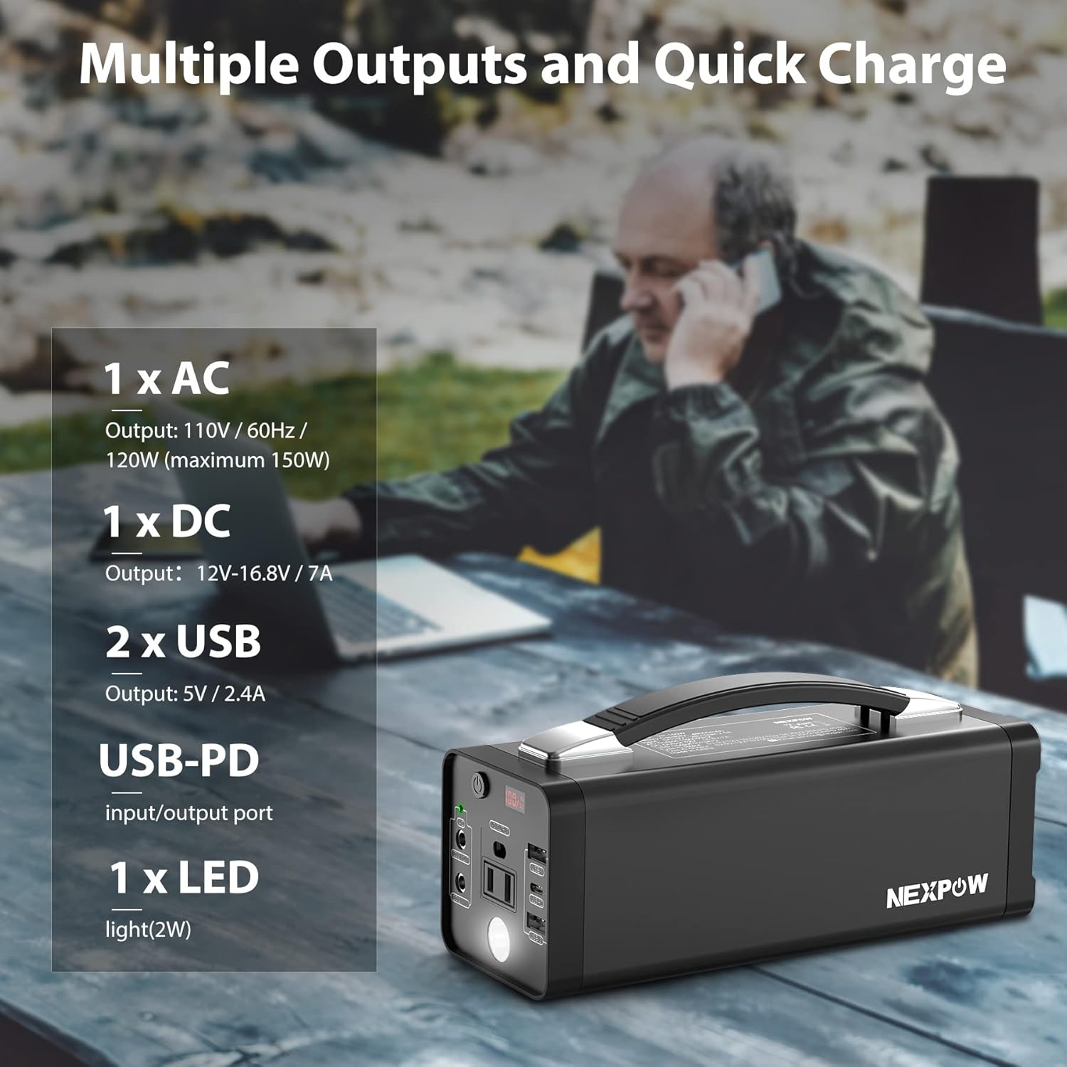 NEXPOW 178Wh Portable Power Station, 48000mAh Camping Solar Generators Lithium Battery Power Supply with 110V/120W(Peak 150W) AC Outlet, USB PD QC3.0, LED Flashlights for CPAP Home Camping Emergency Backup