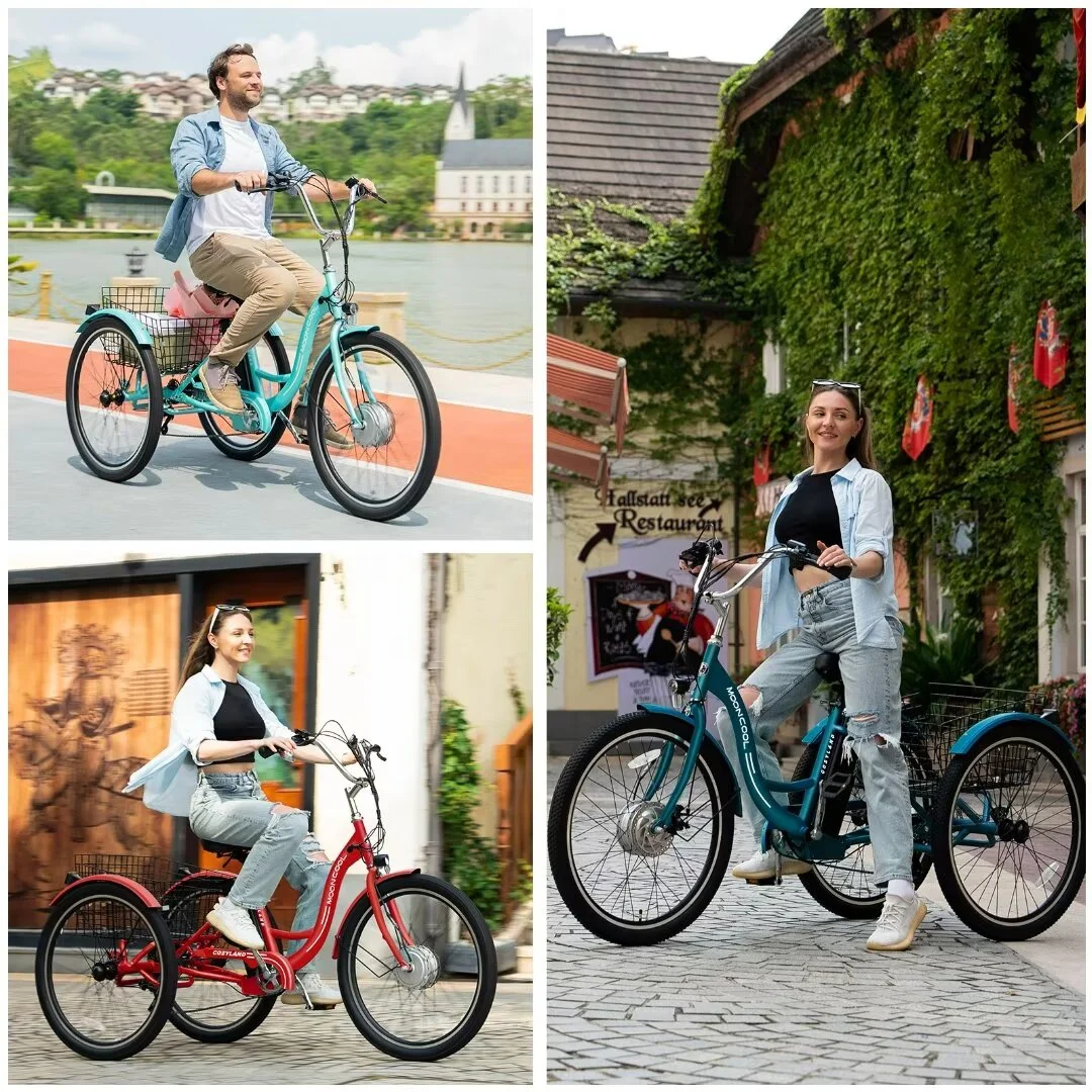 Docred 24" Electric Tricycle for Adults & Seniors,7 Speed 3 Wheel E-Bike with Large Basket/Low-Step Through Frame ,350W Motor 36V/10.4AH lithium bettery, 15.5MPH