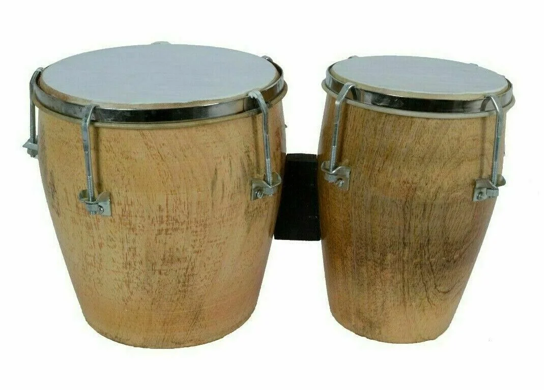 Folk Musical Instrument Two Piece Bango Drum Set Natural Wood Bongo Drum Se