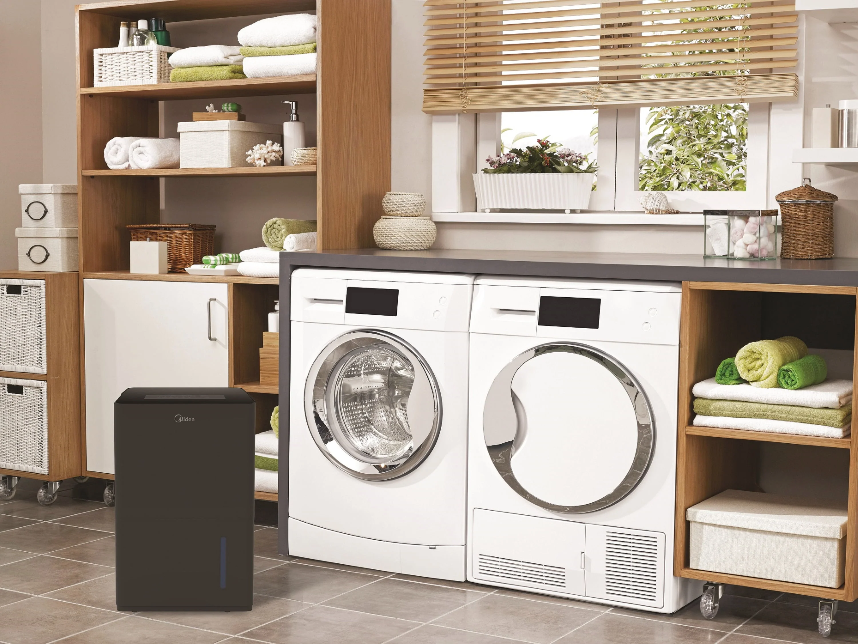 Midea 50-Pint Smart Dehumidifier with Pump - Wet Rooms, Energy Star, For Areas up to 4,500 Sq. ft., Black, MAD50PS1WBL