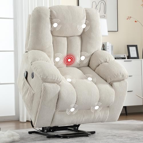 CANMOV Large Power Lift Recliner Chair with Massage, Heat, and USB for Elderly, Overstuffed Wide Recliners, Heavy Duty and Safety Motion Reclining Mechanism, Gray