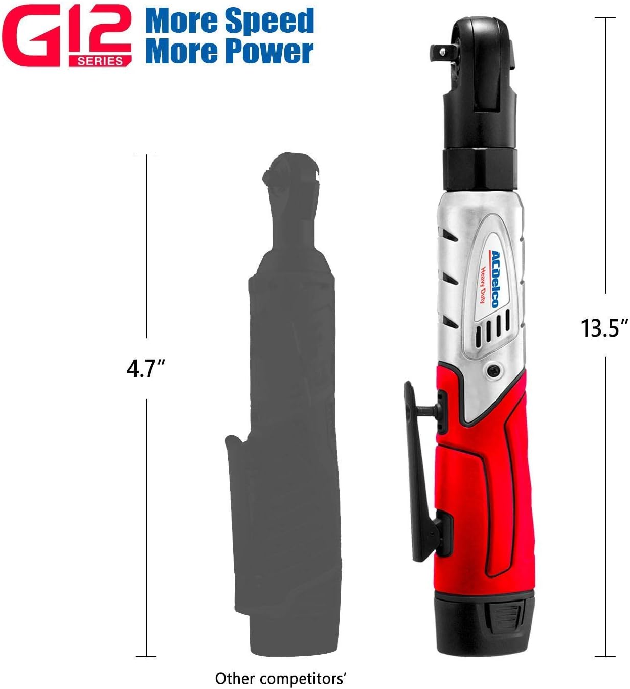 ACDelco Cordless 3/8 Ratchet Wrench 12V Angled 55 ft-lb Tool Set with 1 Batteries - Regular Charger - Carrying Case ,ARW1208