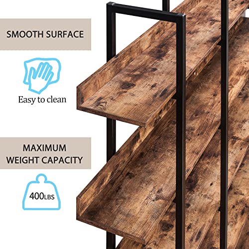 CALABASH Bookcases and Bookshelves Triple Wide 5 Tiers Industrial Bookshelf, Large Tall Bookcase Open Display Shelves with Metal Frame for Living Room Bedroom Library Home Office(Black)
