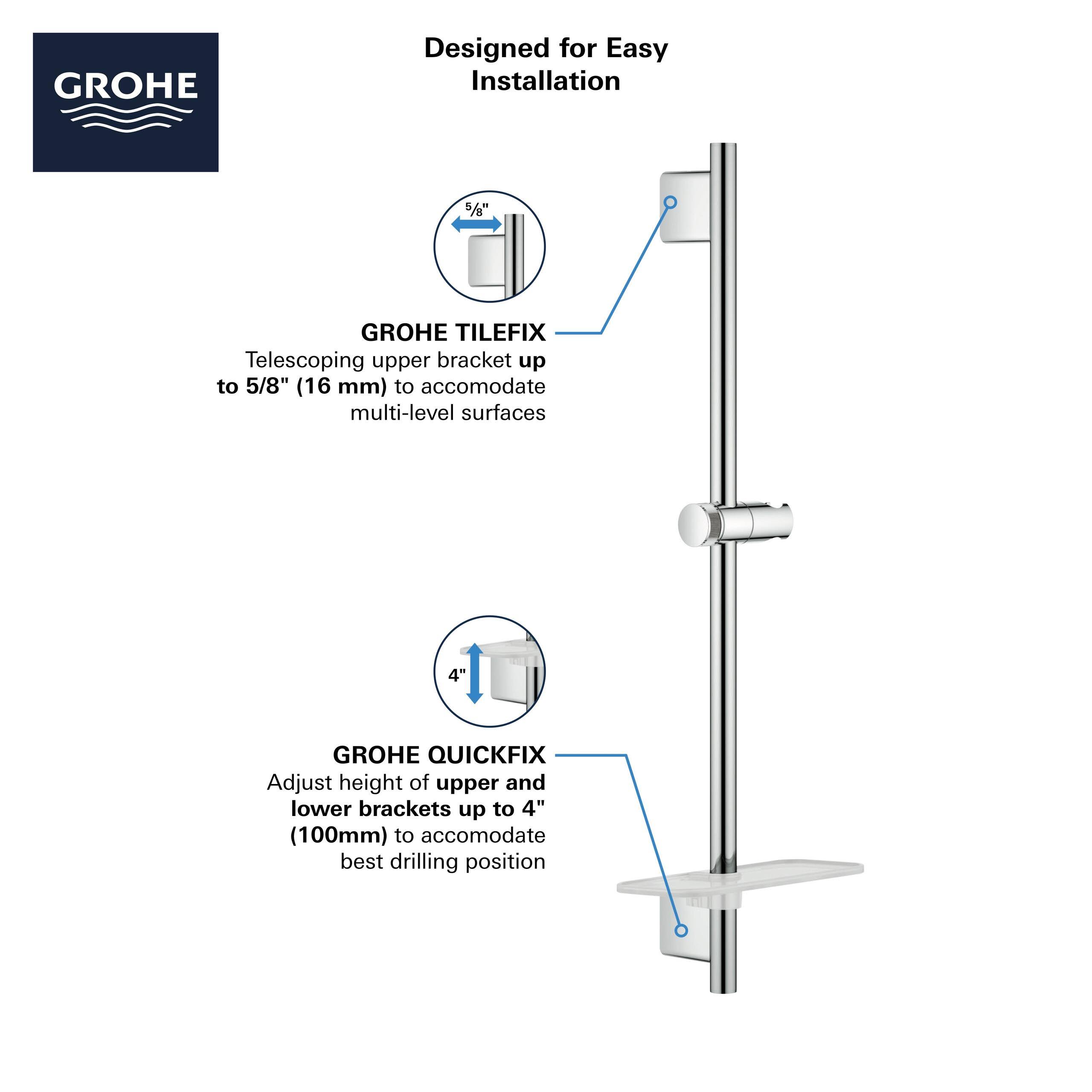 Grohe 26603000 Rainshower Smartactive 36x22 Shower Slide Bar, Starlight Chrome