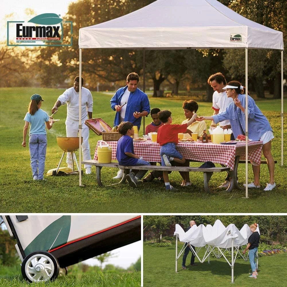 Eurmax Premium 10x10 Ft Ez Pop up Canopy Tent with Removable Sidewalls Bonus Wheeled Bag (Purple)