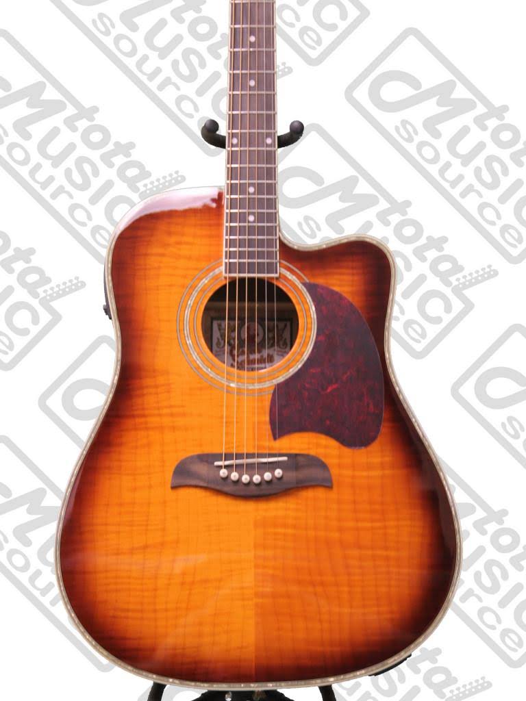 Oscar Schmidt Og2cefys Flame Yellow Sunburst Dreadnought Guitar