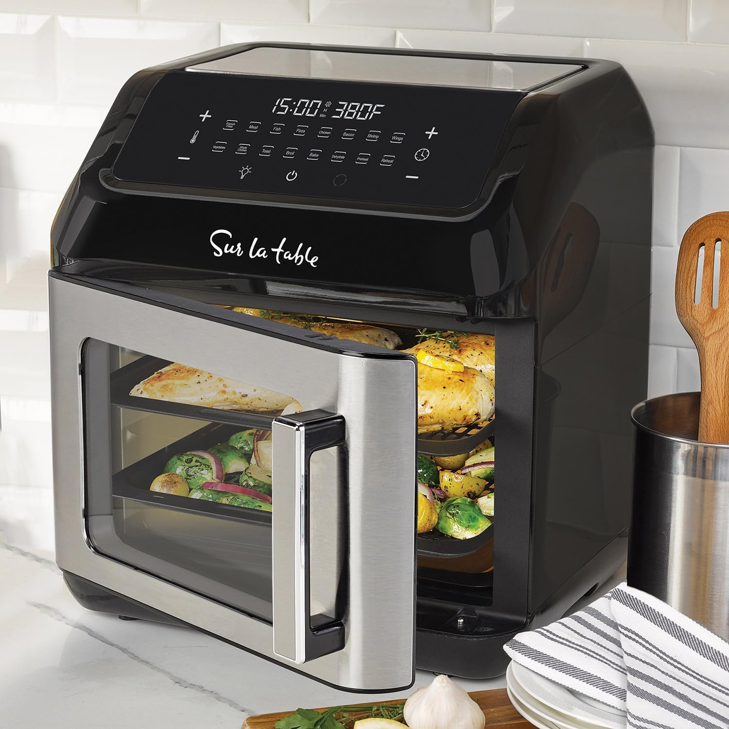 Sur La Table Air Fryer, 13 Qt with Easy Open Door, 7-in-1 Multifunctional Air Fryer with 16 One-Touch Presets, Digital Touchscreen LED Display Maximum Temperature to 400° F