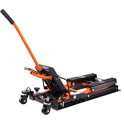 VEVOR Hydraulic Motorcycle Lift Jack 1500 LBS Capacity ATV Scissor Lift Jack Portable Motorcycle Lift Table with 4 Wheels Hydraulic Foot-Operated Hoist Stand for Motorcycle ATV UTV Powersports