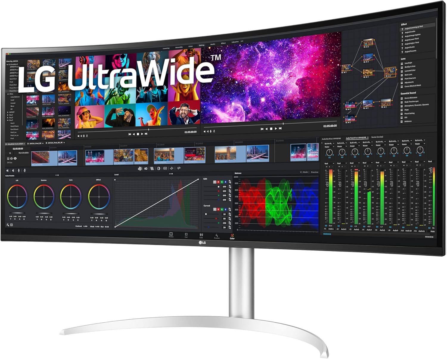 LG 40WP95C-W 40” UltraWide Curved WUHD (5120 x 2160) 5K2K Nano IPS Display, DCI-P3 98% (Typ.) with HDR10, Thunderbolt 4 with 96W PD, 3-Side Virtually Borderless Design Tilt/Height/Swivel Stand,Black
