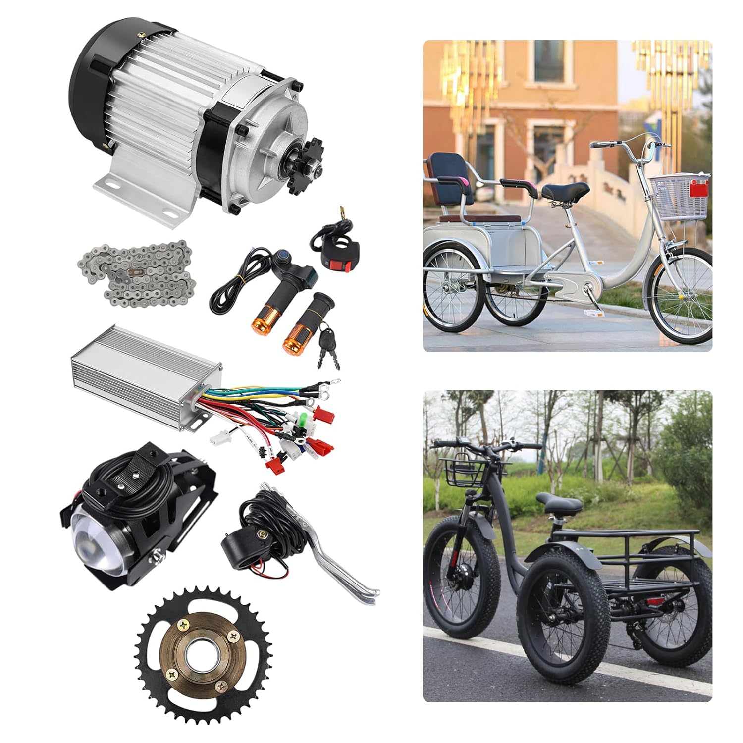 Electric Brushless Motor Kit 48V Electric Tricycle Motor 38 Tooth Chain Wheel Geared Motor with Controller for DIY Tricycle, Electric Scooters, E-Bikes (750 Watts)