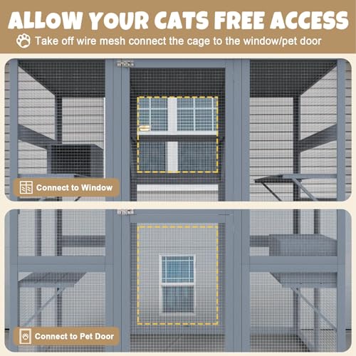Catio Outdoor Cat Enclosure Large Walk in Cat Cage, Outdoor/Indoor Cat Catio for Multiple Cats with Waterproof Roof, 5 Platforms, 2 Resting Box, Cat Scratching Post, 71.2"L x 34.6"W x 66.5"H