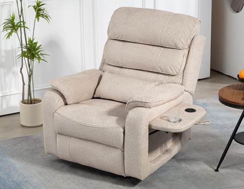 Light Grey Recliner Chair for Elderly | Tall and Big Man 400lbs | Chenille | Power Lift, Lay Flat, Stand Up, Wireless Charging Device, Extended Footrest, Massage Heat, Cup Holder, Lumbar Pillow