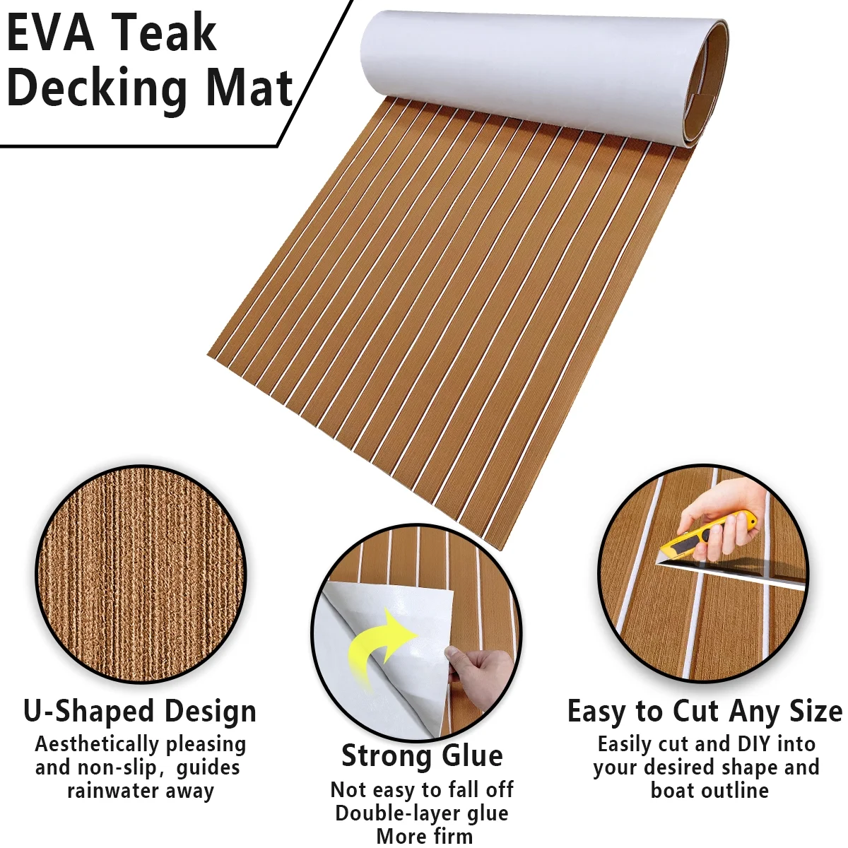 HJDECK 94"× 35" EVA Foam Boat Decking Sheet Faux Teak Decking Self-Adhesive Marine Yacht RV Swimming Pool Boat Flooring Sheet Thick Non-Skid