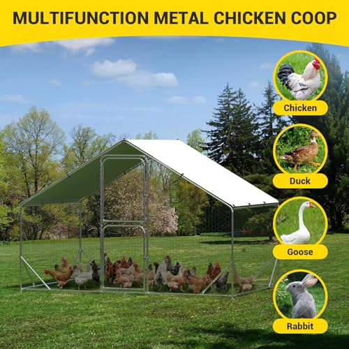 Large Metal Chicken Coop, Walk-in Poultry Cage, Chicken Run Pen House with Reinforcement & Waterproof & Anti-Ultraviolet Cover Chicken Coop Run with Lockable Doors for Outdoor 9.8 x 13.1 x 6.6ft