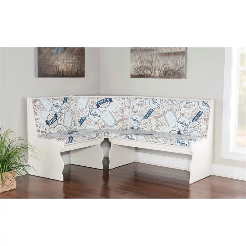 Linon Natasha Wood Corner Nook Dining Set in White